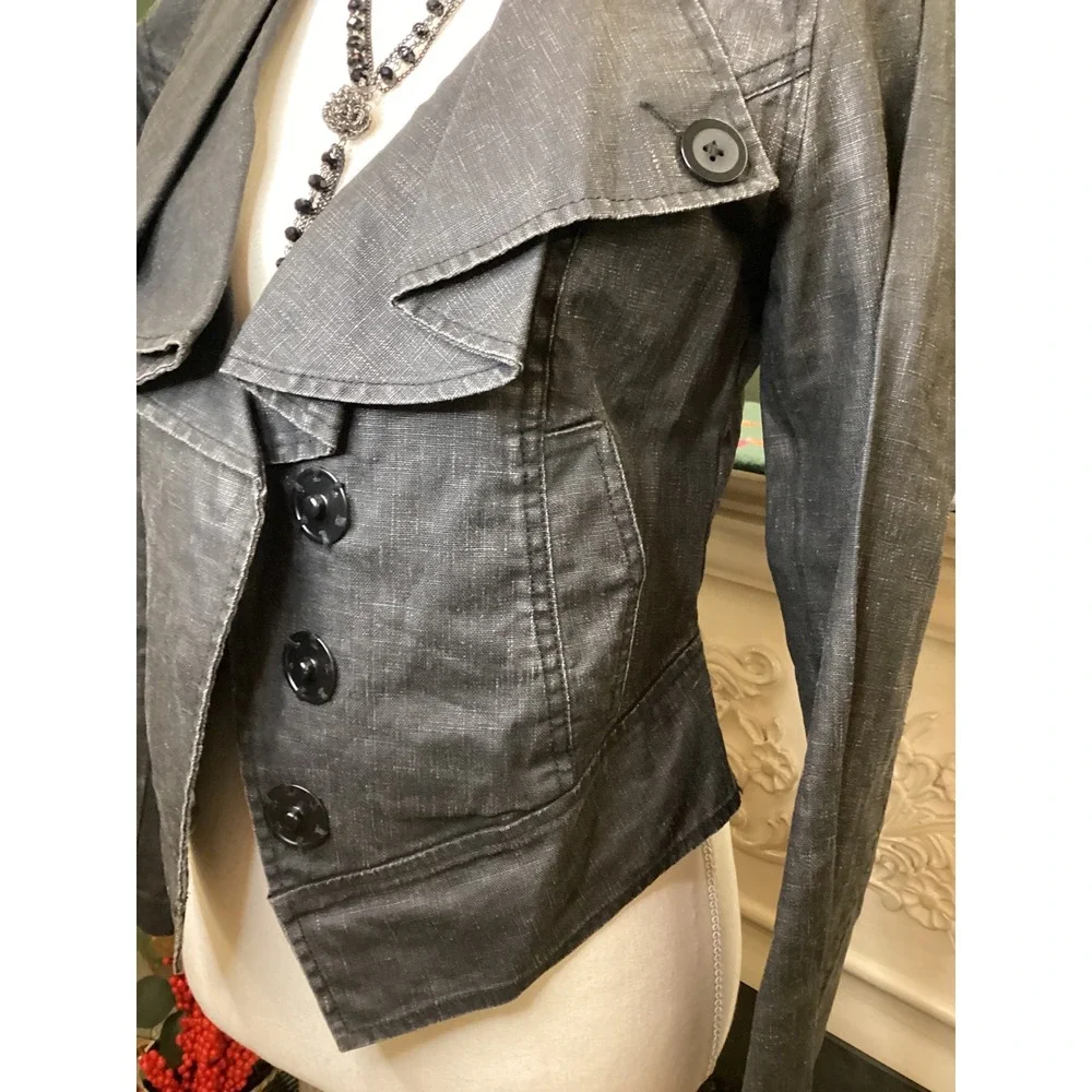 Cabi Linen Jacket XS Charcoal Grey Asymmetrical Ruffle Style 901 Blazer - Picture 2 of 5
